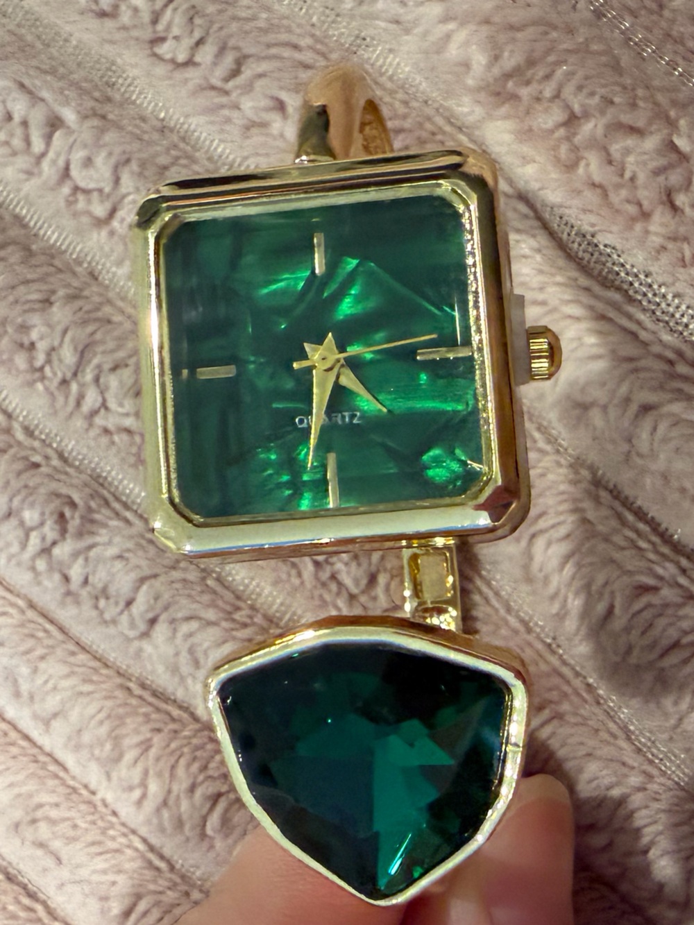 Target Gold-Tone Bracelet Watch with Emerald Green Face and Gem Accent